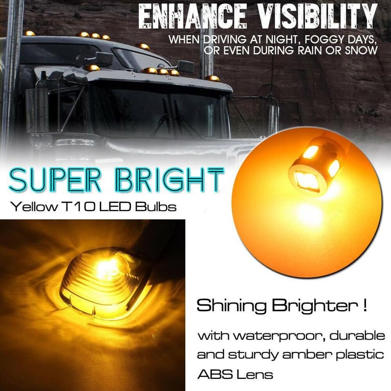 GLOFE 5X Black Smoke Lens Cab Roof Marker Running Lamps w/Amber Yellow LED Lights Compatible with Ford F150 F250 F350 F450 F550 F650 F750 E150 E250 E350 E450 1999-2016 Super Duty Pickup Trucks - Image 3